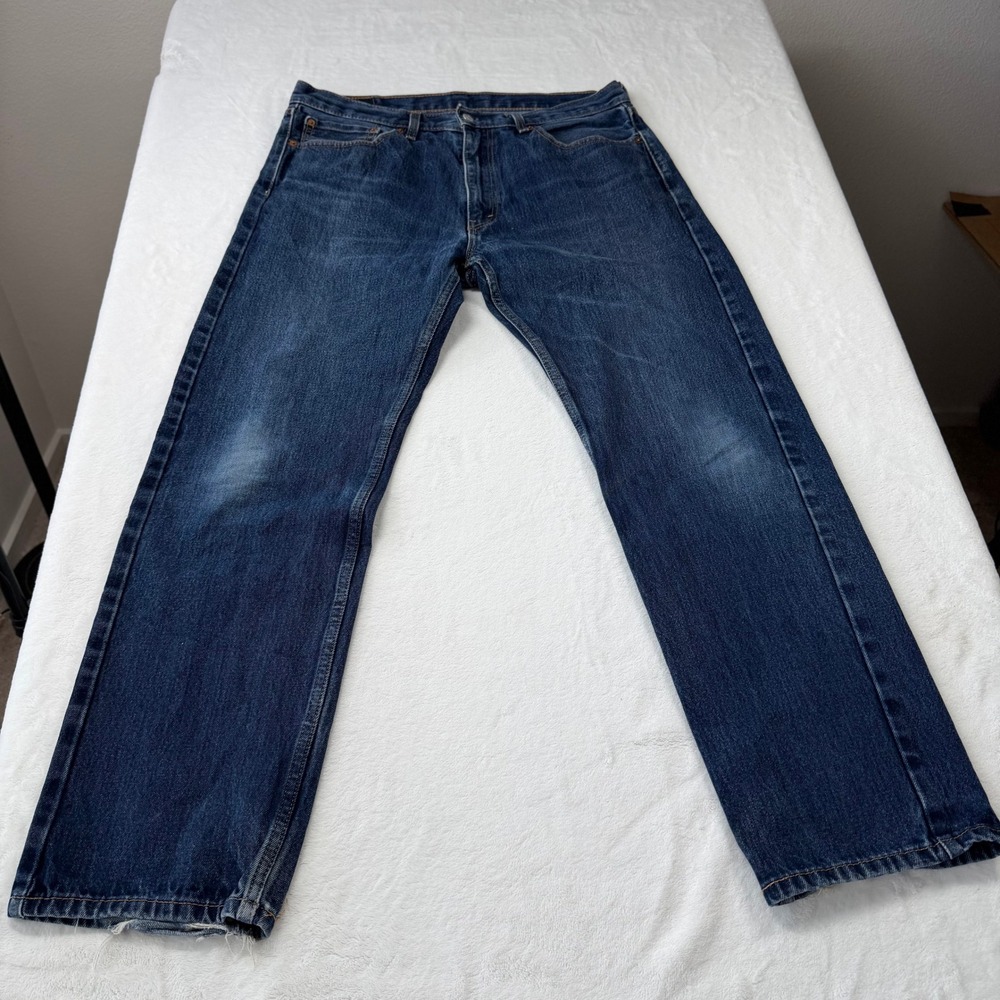Levi's 501 Original Fit Mens 36x32 Dark Wash Good Distressed Straight Leg Jeans